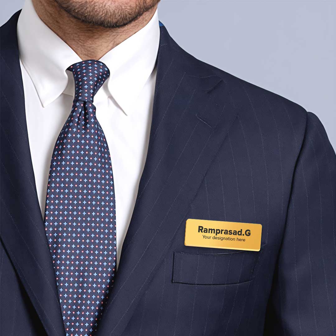 Gold Metallic Name Badge | Pin Back | Design-1 - Image 2