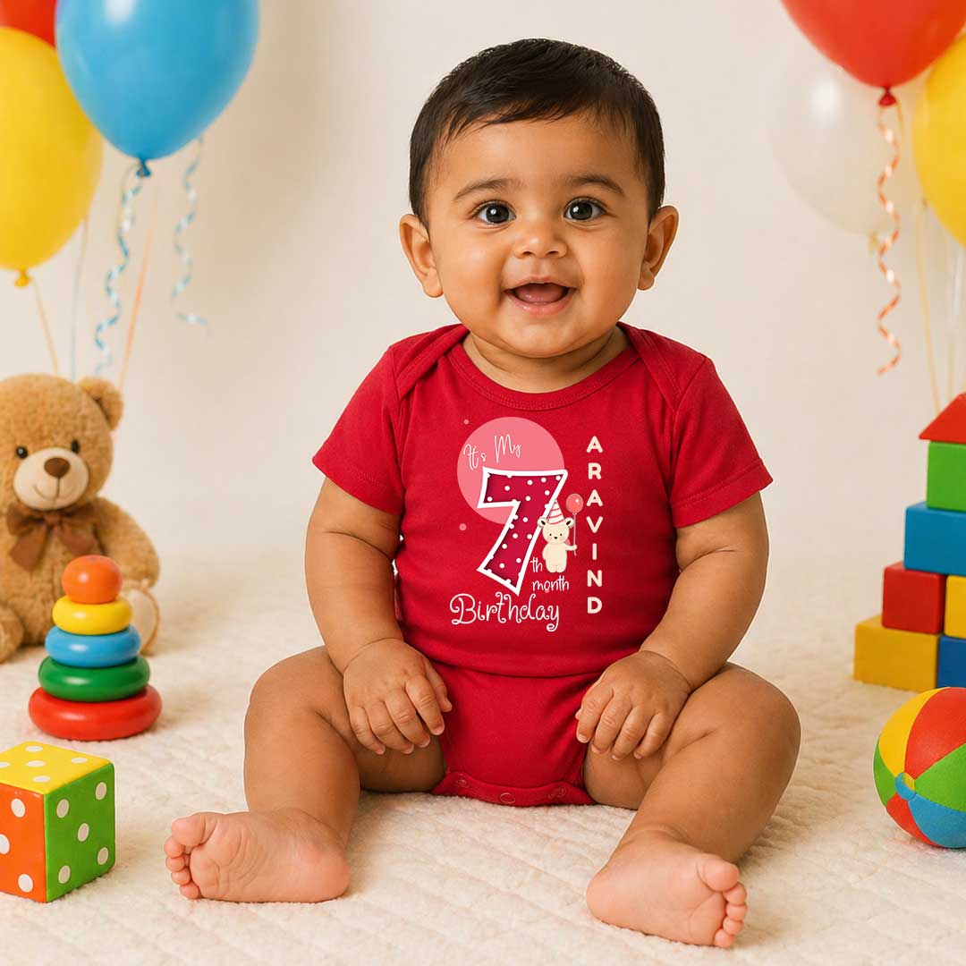Printed Cotton Baby Tshirt | Red color Tshirt for 7 Month
