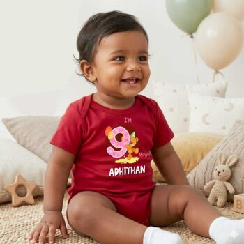 Printed Baby Romper Half Sleeves for Infants | Red color | Tshirt for 9