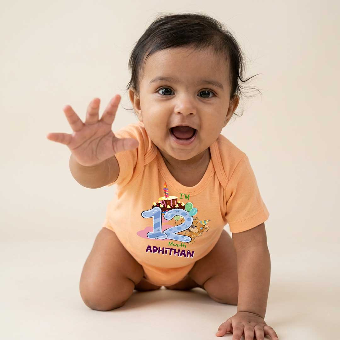 Cotton Baby Romper for Newborn | Light Orange color | Tshirt for 12 Month