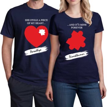 Custom T shirts | Photo Tshirt for Couple | Navy Blue Tee Shirt Round Neck